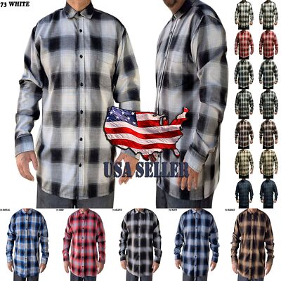 Triveni Mens Long Sleeve Plaid Flannel Shirt Original Lowrider Biker Chicano 