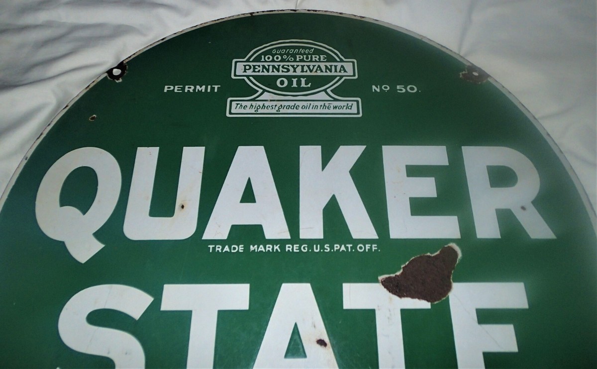ANTIQUE PA USA QUAKER STATE MOTOR OIL GAS TOOL STATION ART DOUBLE