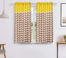 Polyester Striped Print Window Curtain (Pack of 2, 5 Feet, Yellow) 