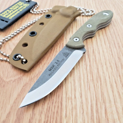 TOPS Mini Scandi Fixed Knife 3'' Full Tang 1095HC Steel Blade Tan Micarta Handle
