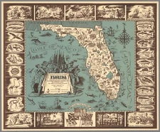 12318.Decoration Poster.Vintage Interior wall design.1947 Romantic Florida Map