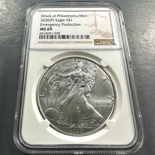 2020(P) Silver Eagle NGC MS69, Emergency Production, Philadelphia Mint (88319)
