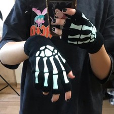 Skeleton Skull Half Finger Gloves Glow in Dark Fingerless Knitted Punk Unisex