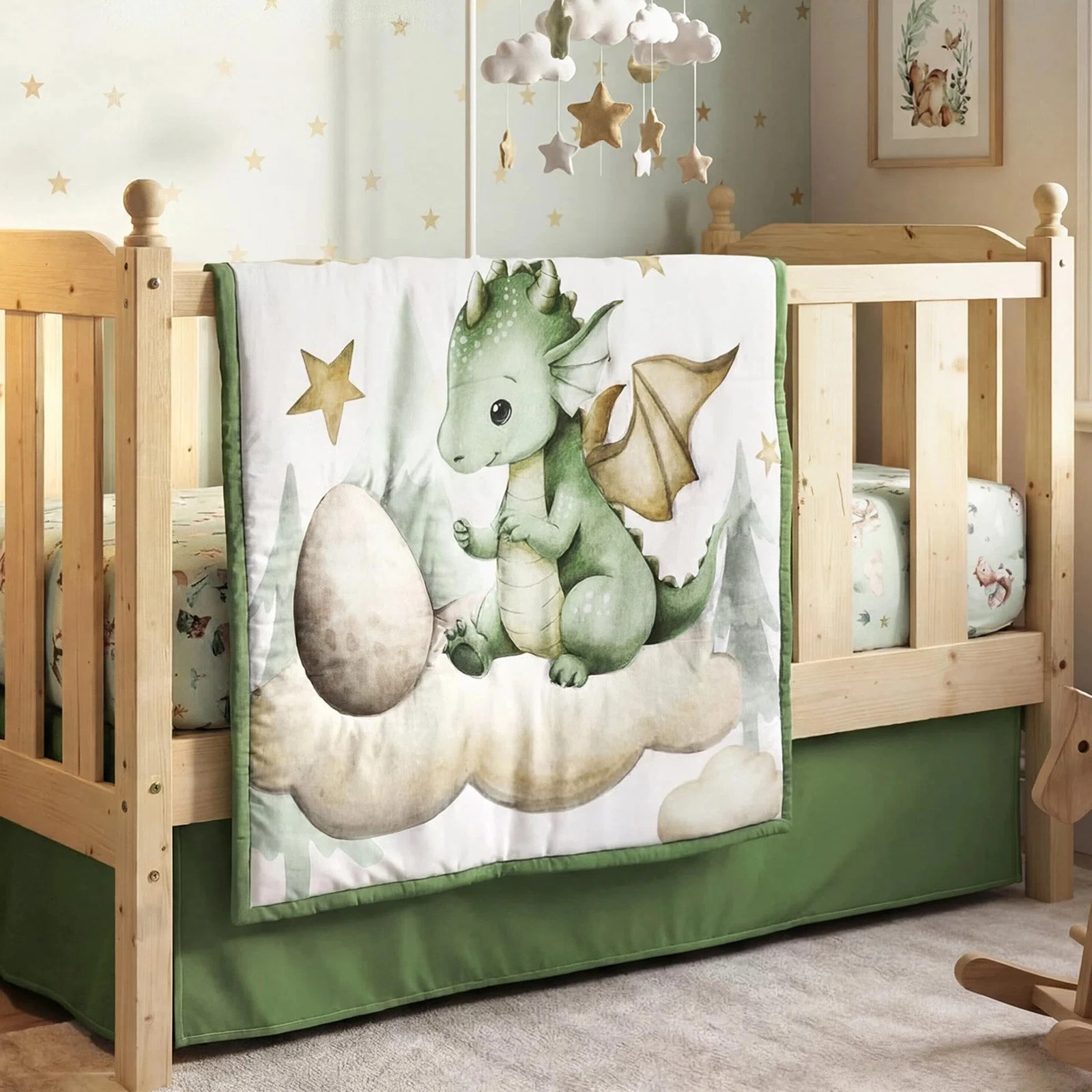 3 Pcs Watercolor Dragon Crib Sheet Set Baby Crib Bedding Set Includes 52"x28"...