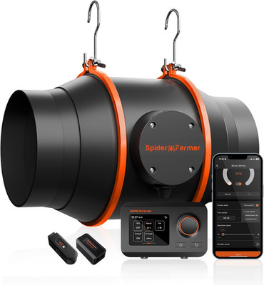 Spider Farmer Inline Rohrventilator 150 Mm/6 Inch Mit GGS Temp Feucht Controller