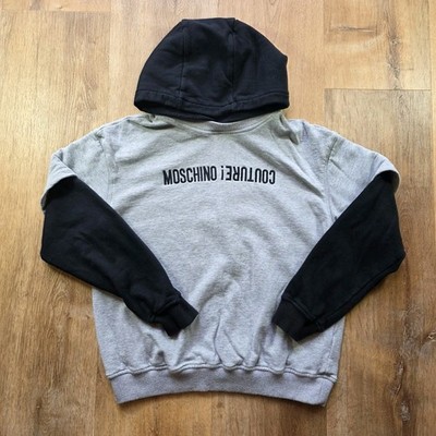 Moschino Kids Couture Hoodie Gray Black Logo Pullover Sweatshirt Size 14