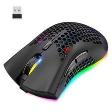 Wireless Lightweight Gaming Mouse Honeycomb with 7 Button Multi RGB Black