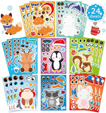 24 Sheets Winter Stickers for Kids Toddlers, Make-A-Face Stickers Make Your Own