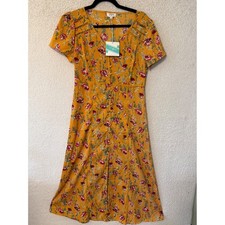 Umgee Floral Midi Dress Women Size M Mustard Yellow Boho Crochet Cottagecore