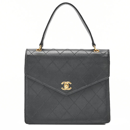 Chanel Matelasse Turnlock V Flap Handbag Black Bag Shoulder SS r0_0604