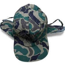 Vintage YOUNGAN Thinsulate Quilted Dog Eared Hat Aviation Camo Men's LARGE Fuzzy