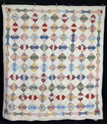 Vintage handgefertigte schöne Fliege Blockmuster mehrfarbig Quilt 86,6 x 77,9 Zoll
