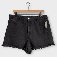 NEW Pacsun High Rise Festival Shorts Size 32 Black Denim Cut Off Frayed Hem