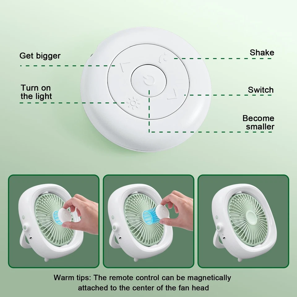 Ceiling Fan |Wall Mounted Quiet Fan with Remote | 4000mAh Battery | 4 Speeds&... - Image 3 of 4