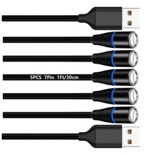 Raosky Magnetic Charging Cable 7Pin Sereis 1 feet, 5PCS/1FT/360 7Pin/Black