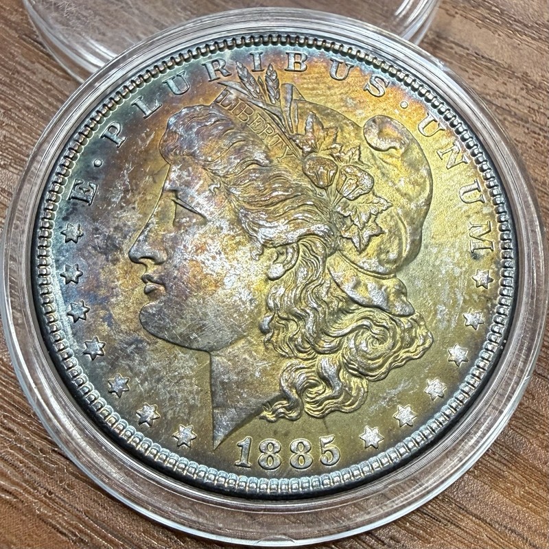 1885-P Morgan Silver Dollar • Stunning Rainbow Toning • UNC • Collector Coin A1