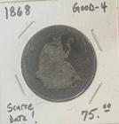 1868, LIBERTY SEATED HALF DOLLAR, SCARCE DATE