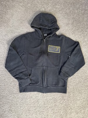 EA7 Emporio Armani Hoodie Mens M Black Full Zip Hooded Pockets Graphic