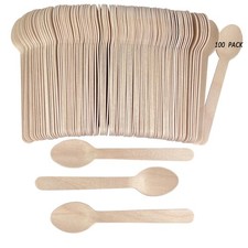 100pcs Wooden Spoons Disposable 6.3 Inch Natural Bamboo Spoons Compostable And B