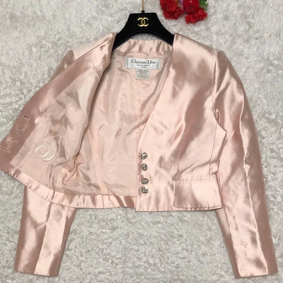 Chaqueta Christian Dior Configuración Talla 40 Seda Rosa Cristal Botones CD Bordado Foto 3 de 4