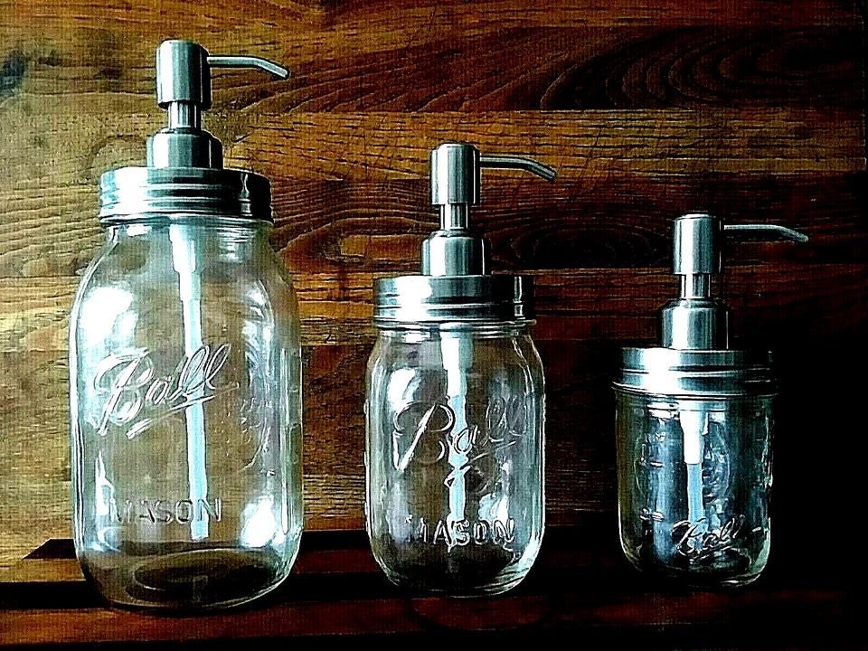 MASON JAR SOAP DISPENSER Quality STAINLESS STEEL PUMP BALL JARS - Image 3 of 4
