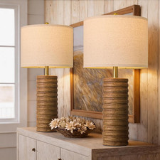 Rustic Farmhouse Table Lamps Set of 2 - 27'' Vintage Ceramic Bedside Lamps