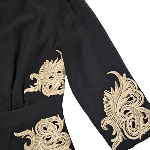 Ted Baker Women's 1 Black Chiffon and Gold Embroidered Fit & Flare Dress US 4 - Picture 4 of 14