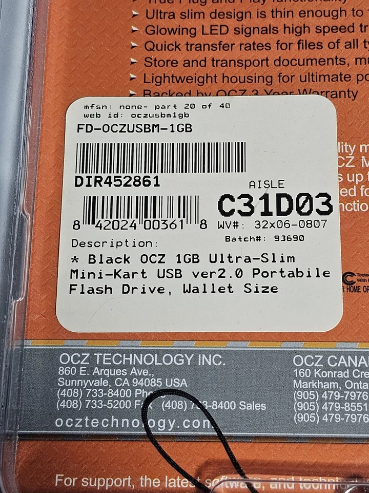 OCZ Mini Kart Ultra Slim USB Flash Drive 1 GB NEW! - Image 3 of 4