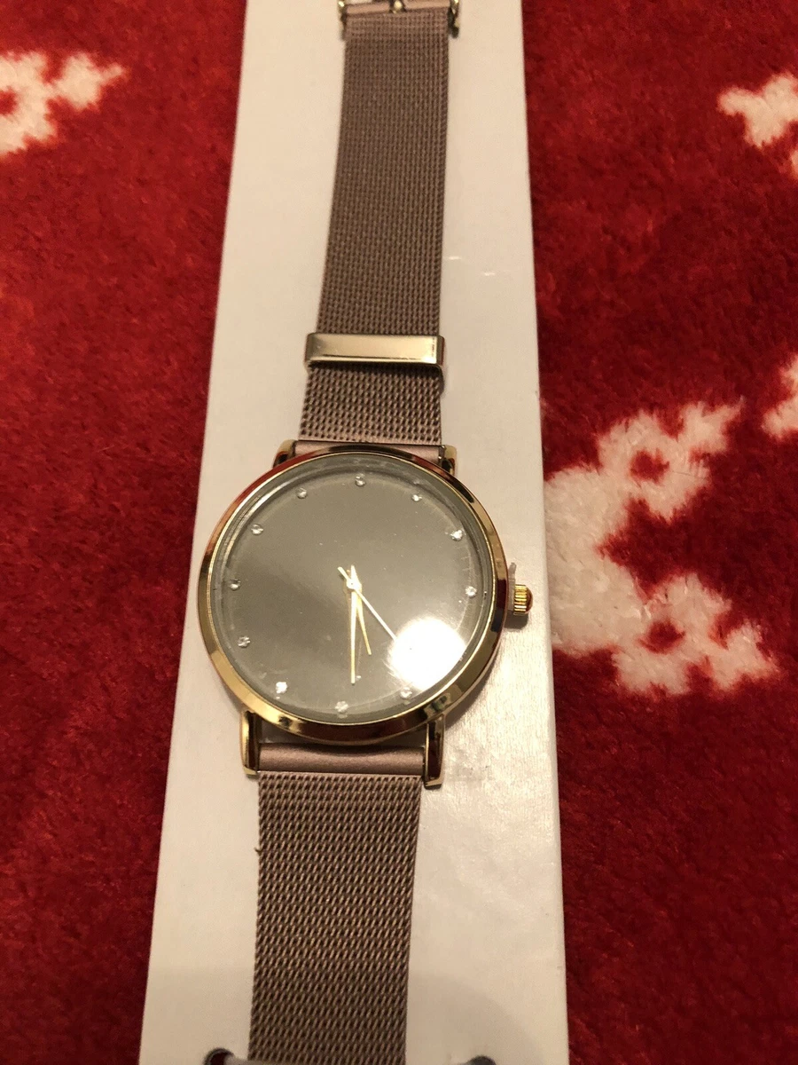 Women Mspci Watch Bracelet Mesh Beige Band Gold Tone Case