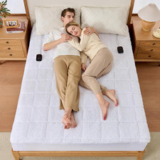 Queen Electric Heated Mattress Pad with 10 Heat Settings  Timer, Sherpa White