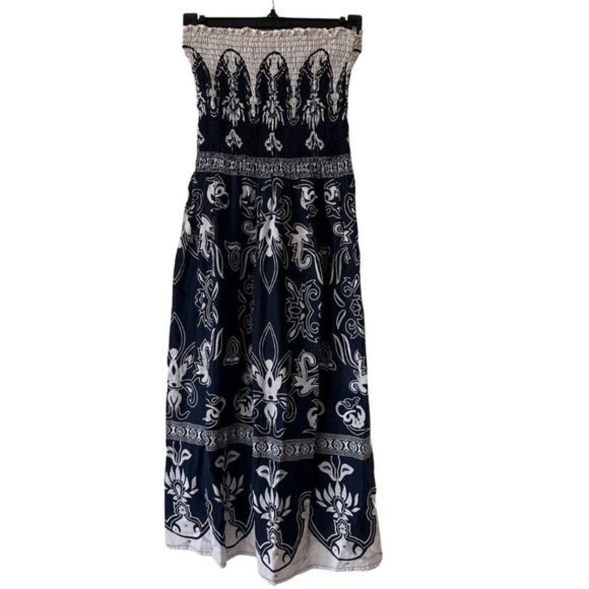 navy blue boho dress IMAGINATION Strapless and White Paisley Made in‎ India Size M Normal torso Cute white lace bodycon Size:us:8 ready fashion