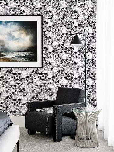 HAOKHOME 93102 Halloween Peel and Stick Wallpaper Sugar Skull Floral for Bedroom - Picture 3 of 8