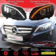 Mercedes Benz C Class Headlights 2014-2018 W205 Black LED DRL Dynamic Indicators