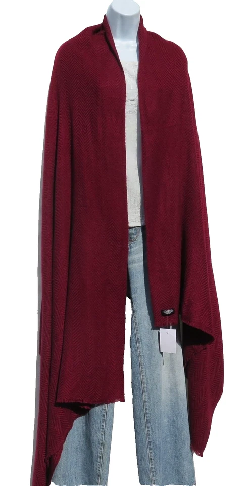 Cachemira|Chal\Tirar|Gran tamaño|Telar a mano|4 capas|Espiga ancha|Vino Foto 2 de 4