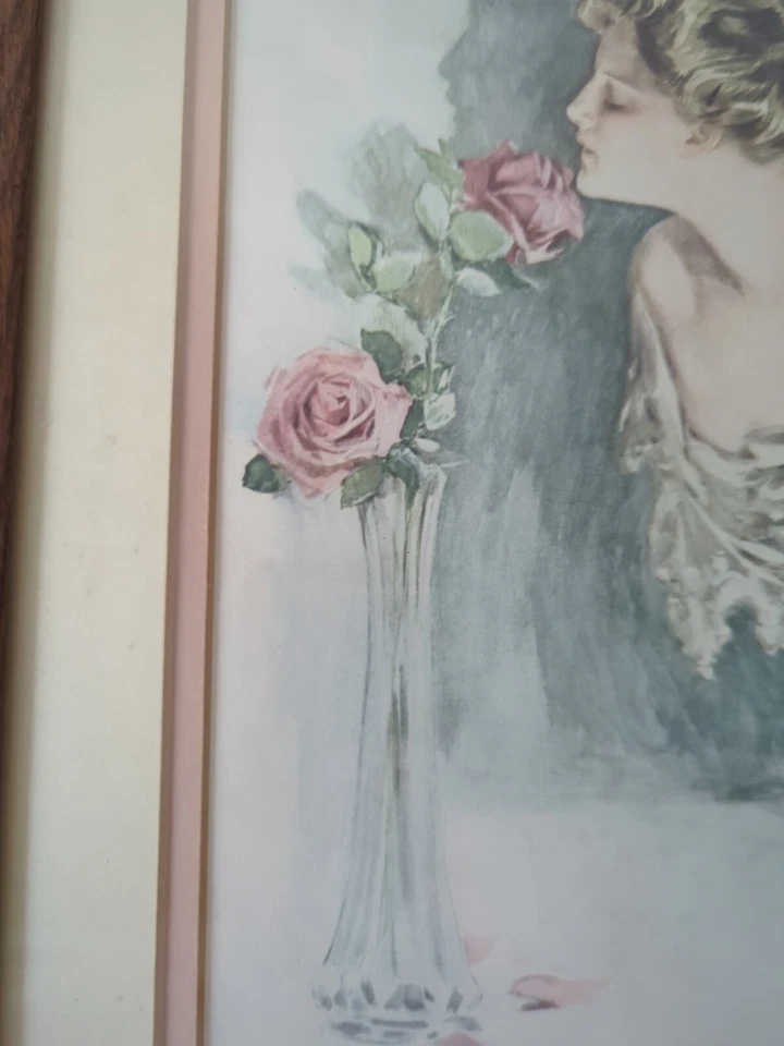 Impresión artística de bellezas americanas enmarcada por Harrison Fisher Girl Smells Roses 13x16 Foto 3 de 4