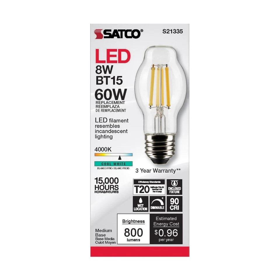 SATCO S21335 - 8 Watt BT15 LED Light Bulb - 4000K - 120 Volts (6 Pack) - Image 2 of 4