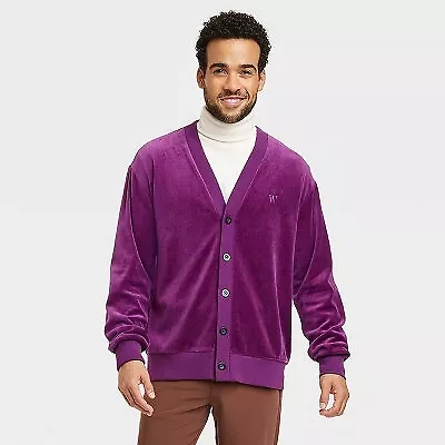 Men's purple cardigan clearance sweater