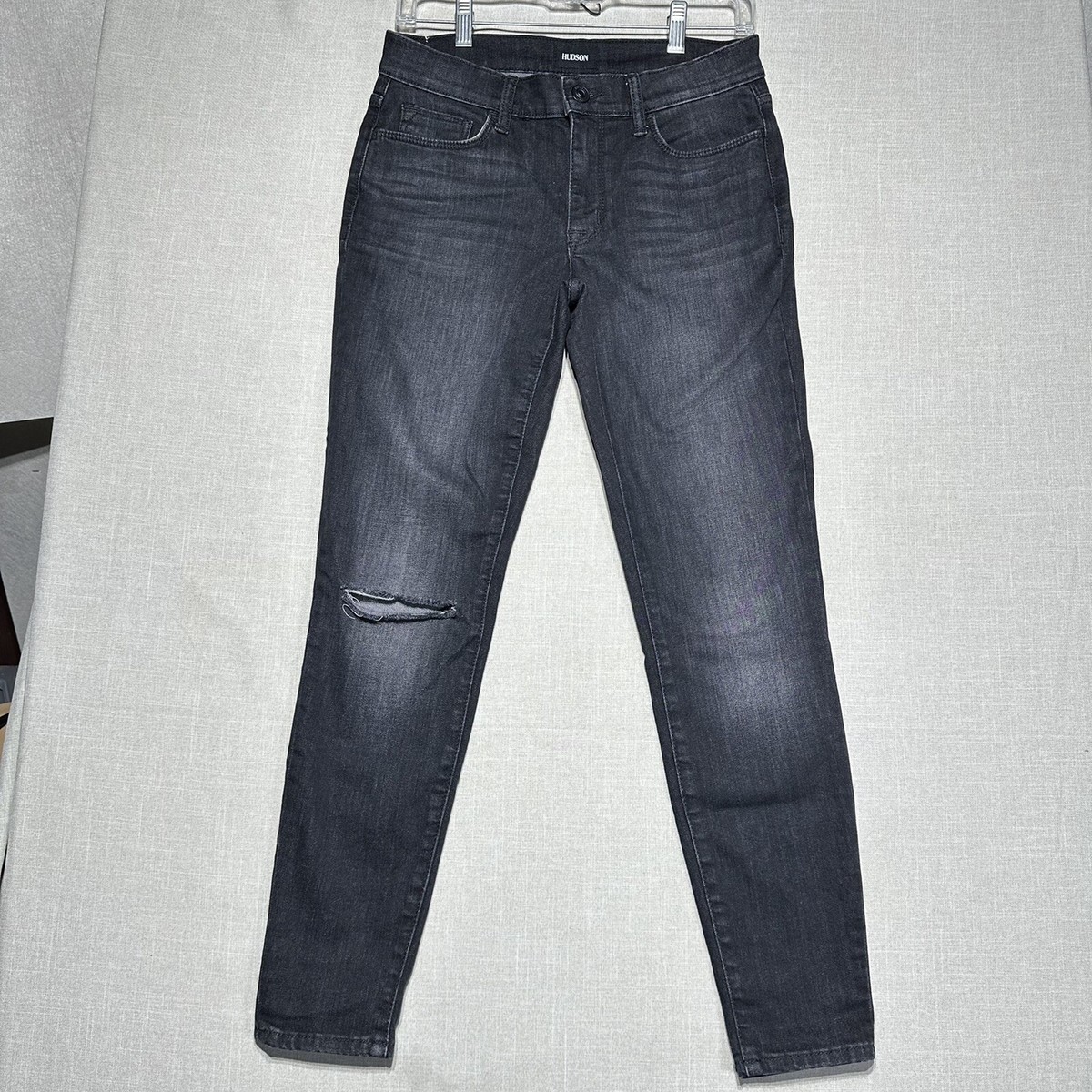 Hudson Womens Natalie Super Skinny Ankle Jeans Sz 26 Black Mid Rise