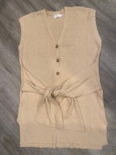 Mable Anthro Dress Womens Tan Sleeveless V-Neck Ribbed Knit Oversize Wrap Large