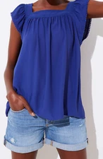 Ann Taylor LOFT Shirred Square Neck Top Size X-Small Petite NWT Celestial Sky