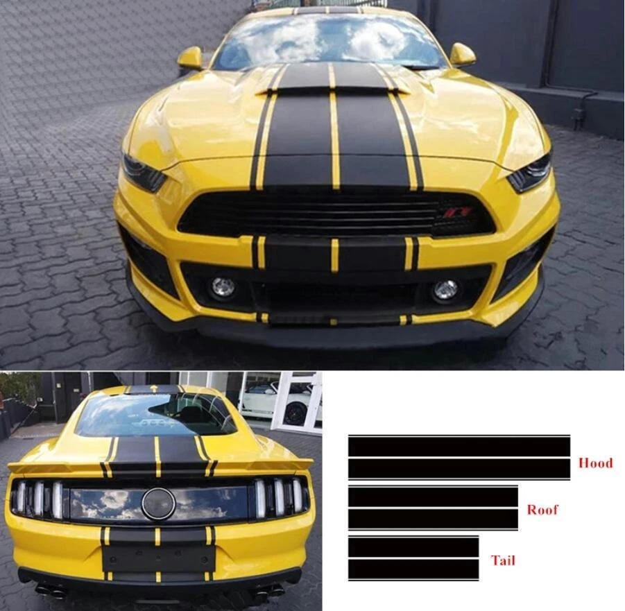 Line Racing Stripe Car Sticker Kit for Ford Mustang GT Bonnet Roof Rear  Decal