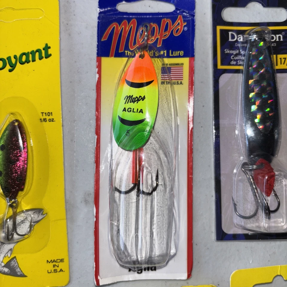 LOTE de 8 señuelos de trucha Mepps Aglia Panther Martin Thomas Lure Cola de gallo nuevos Foto 3 de 4