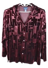 VENEZIA Women's Polyester Velvet Long Sleeve Blouse Geometric Red Size 18/20