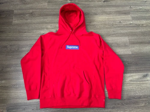 Felpa con cappuccio Supreme FW17 Box Logo Rossa con scatola blu Nuova senza etichette Taglia:XL