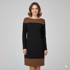 Ralph Lauren Women’s Sheath Dress Size 8 Black Brown Color block Long Sleeve