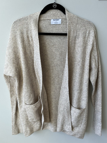 Cárdigan Old Navy para mujer talla XS caqui jaspeado tejido gofre frente abierto