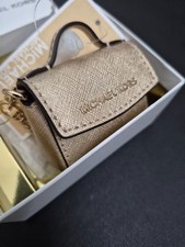 Michael Kors Keychain/Handbag Charm AVA KEY FOB Saffiano Leather Gold New