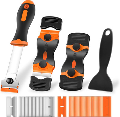 4 Pack Razor Blade Scraper Tool w/ 50 Metal Plastic Blades Glass Sticker Remover