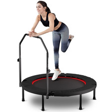 40" Fitness Trampoline with Adjustable Handle, Foldable, 36 Springs