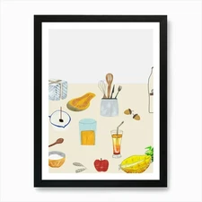 Illustration Of Cooking Ingredients Framed Wall Art Poster Canvas Print Picture